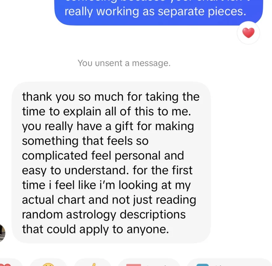 she is amazed at how accurate and personal the explanation felt, describing her actual patterns rather than an interpretation that could fit anyone