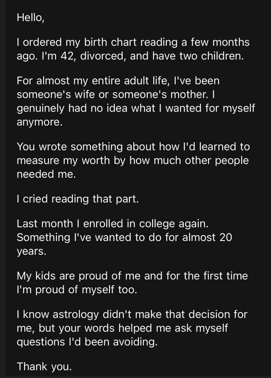 at 42, divorced with two children, she enrolled in college again after a line about measuring her worth by how much others needed her