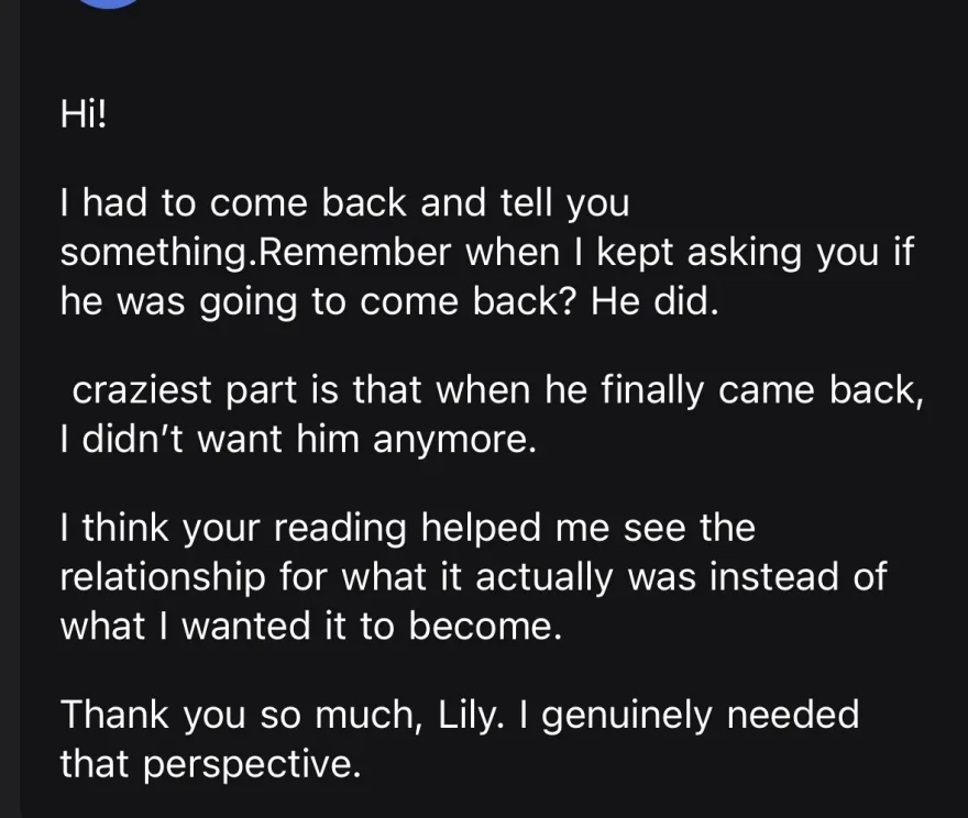an email: after her birth chart reading she noticed how often she made herself smaller, and now sets boundaries and says no