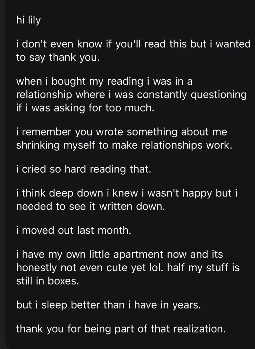 she moved out and sleeps better than she has in years, after reading that she had been shrinking herself to make relationships work